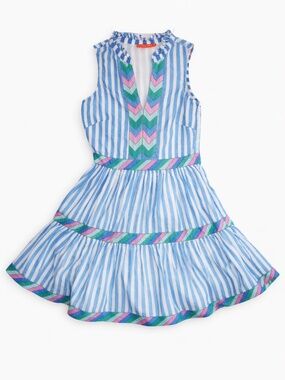 Oliphant XS Cotton Stripe Tiered Dress Colorful Chevron Detail